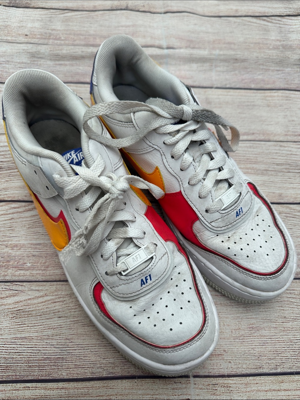 Nike AF1 White Sneakers with Orange & Red Swoosh